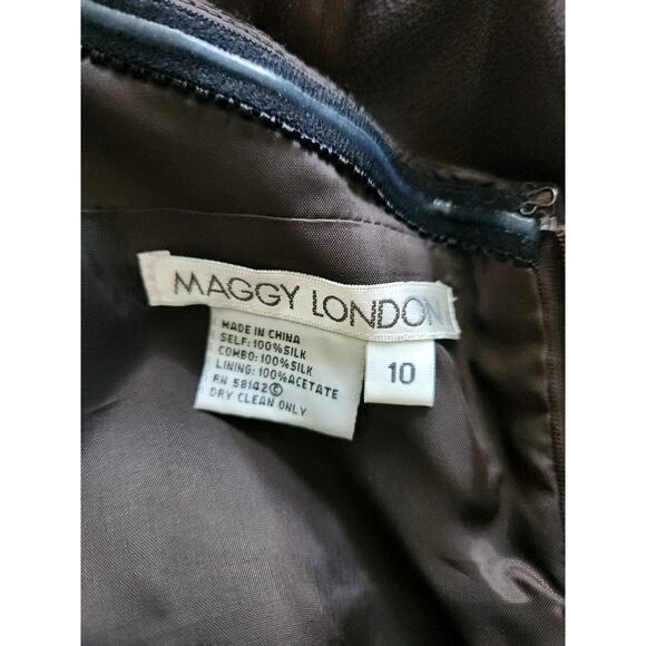 Vtg Y2k Maggy London Silk Brown Halter Neck Knee Length Formal Dress Size 10 - Picture 4 of 7